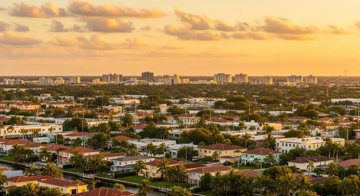 Hialeah, FL rooftops at sunset